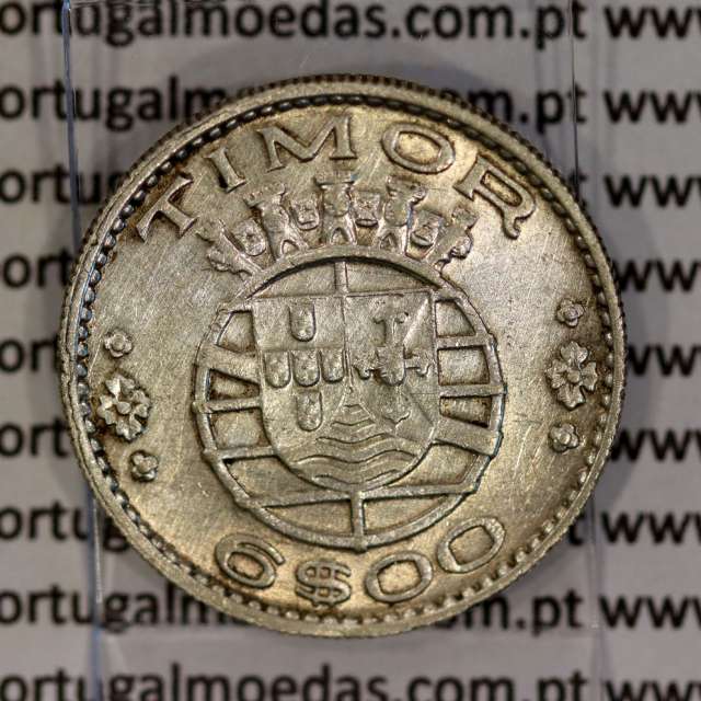 Timor 6 Escudos 1958 Prata, 6$00 escudos 1958 Ex-colónia Portuguesa de Timor, (MBC+), World Coins Timor KM 15