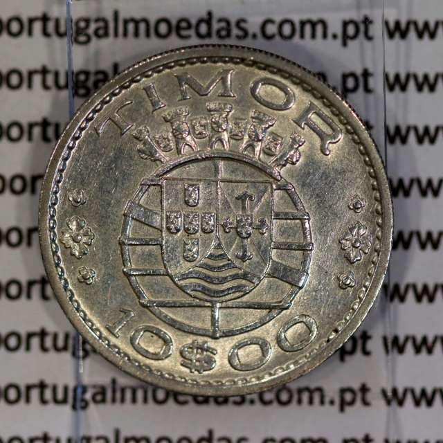 Timor coin 10 Escudos 1964 Silver, (10$00) Escudos 1964 Former Portuguese colony of Timor, (XF), World Coins Timor KM 16
