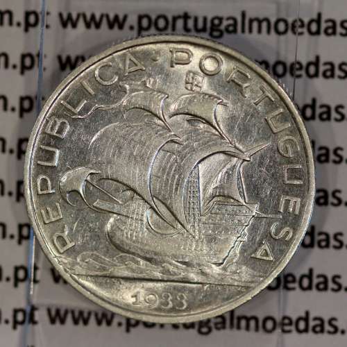 5$00 1933 Prata, 5 escudos 1933, cinco Escudos prata 1933 da República Portuguesa, (MBC+/Bela-), World Coins Portugal KM 581