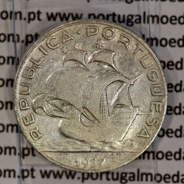 5 escudos 1937 Prata, 5$00 Escudos 1937 prata da Republica Portuguesa, (BC+/MBC) World Coins Portugal KM 581
