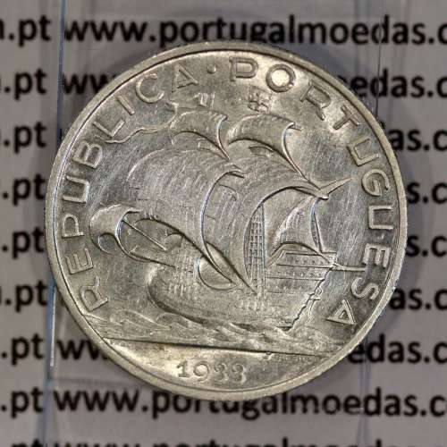 Silver coin 5 Escudos 1933 of Portugal, 5$00 Escudos 1933 of the Portuguese Republic, (VF+/XF-), World Coins Portugal KM 581