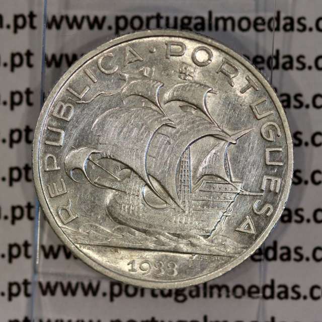 5 escudos 1933, 5$00 escudos 1933 Prata da República Portuguesa, (MBC+/Bela-), World Coins Portugal KM 581