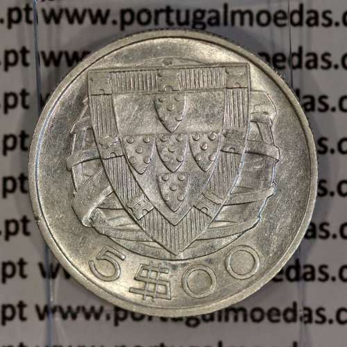 Silver coin 5 Escudos 1933 of Portugal, 5$00 Escudos 1933 of the Portuguese Republic, (VF+/XF-), World Coins Portugal KM 581