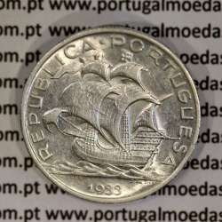 5 escudos 1933, 5$00 escudos 1933 Prata da República Portuguesa, (MBC+/Bela-), World Coins Portugal KM 581