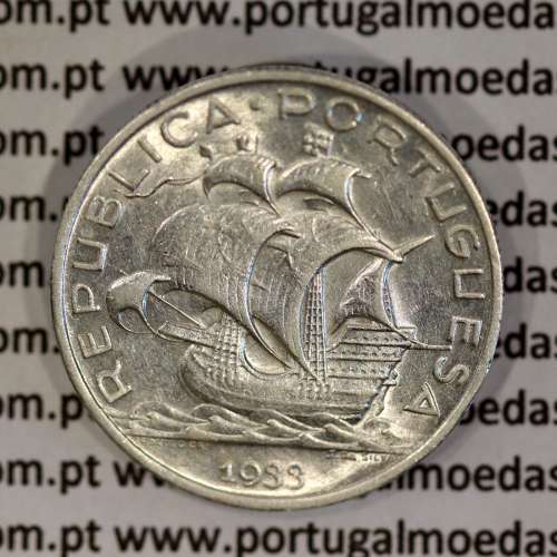 Silver coin 5 Escudos 1933 of Portugal, 5$00 Escudos 1933 of the Portuguese Republic, (VF+/XF-), World Coins Portugal KM 581