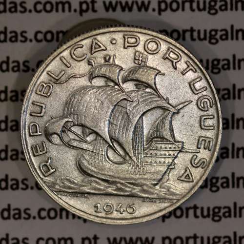 5 escudos 1946 prata, 5$00 escudos 1946 prata da República Portuguesa, (MBC), World Coins Portugal KM 581