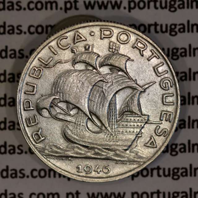 Silver coin 5 Escudos 1946 of Portugal, 5$00 Escudos 1946 silver of the Portuguese Republic, (VF), World Coins Portugal KM 581