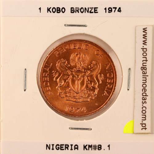 Nigéria 1 kobo 1974 Bronze, (Soberba), World Coins Nigeria KM 8.1