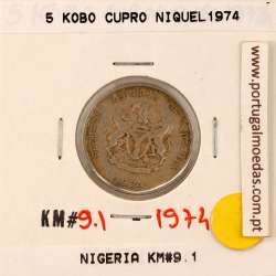 Nigéria 5 kobo 1974 Cupro Niquel, (MBC), World Coins Nigeria KM 9.1
