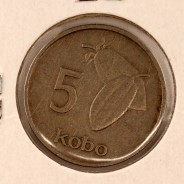 Nigéria 5 kobo 1974 Cupro Niquel, (MBC), World Coins Nigeria KM#9.1