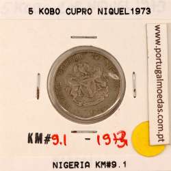 Nigéria 5 kobo 1973 Cupro Niquel, (MBC), World Coins Nigeria KM 9.1