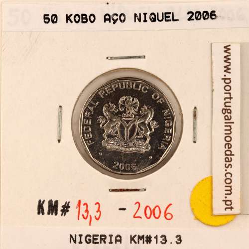 Nigéria 50 kobo 2006 Aço Niquel, (Soberba), World Coins Nigeria KM 13.3