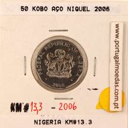 Nigéria 50 kobo 2006 Aço Niquel, (Soberba), World Coins Nigeria KM 13.3
