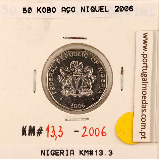 Nigéria 50 kobo 2006 Aço Niquel, (Soberba), World Coins Nigeria KM 13.3