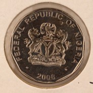 Nigéria 50 kobo 2006 Aço Niquel, (Soberba), World Coins Nigeria KM 13.3