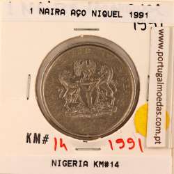 Nigéria 1 Naira 1991 Cupro Niquel, (MBC), World Coins Nigeria KM 14