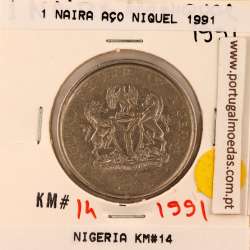 Nigéria 1 Naira 1991 Cupro Niquel, (MBC), World Coins Nigeria KM 14