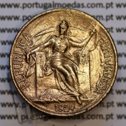 coin with error, 50 Cents 1924 Aluminium-Bronze, with unpublished characteristics, (XF/UNC), World Coins Portugal  KM 575