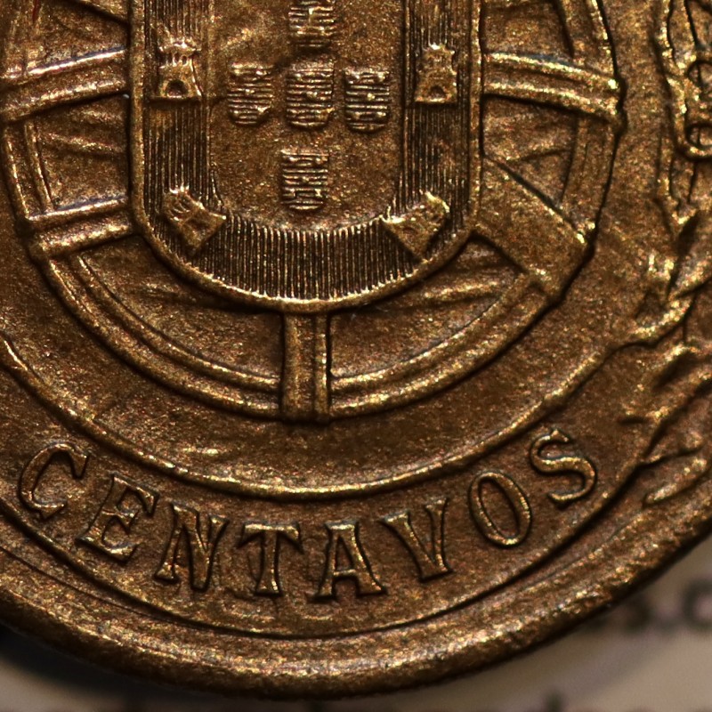 coin with error, 50 Cents 1924 Aluminium-Bronze, with unpublished characteristics, (XF/UNC), World Coins Portugal  KM 575