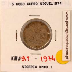 Nigéria 5 kobo 1974 Cupro Niquel, (MBC), World Coins Nigeria KM 9.1