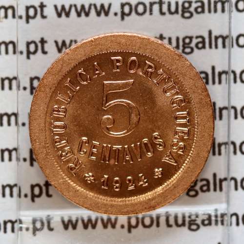 Portugal coin 5 centavos 1924 bronze of Portuguese Republic, (UNC), World Coins Portugal KM 572