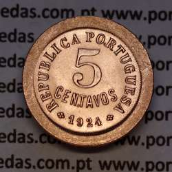 Portugal coin 5 centavos 1924 bronze of Portuguese Republic, (UNC), World Coins Portugal KM 572