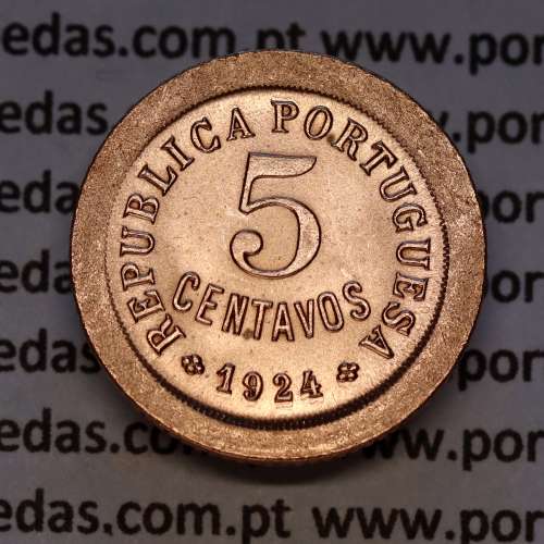 5 Centavos 1924 Bronze, cinco centavos 1924 ($05) Republica Portuguesa, (Soberba), World Coins Portugal KM 572