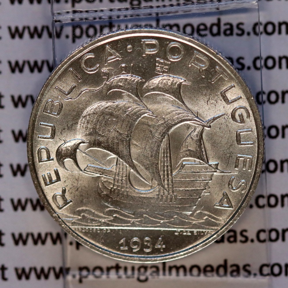 5 escudos 1934 prata, 5$00 escudos 1934 prata da República Portuguesa, (Soberba), World Coins Portugal KM 581