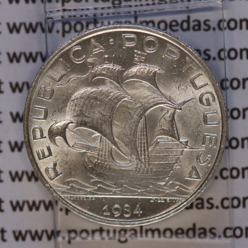 5 escudos 1934 prata, 5$00 escudos 1934 prata da República Portuguesa, (Soberba), World Coins Portugal KM 581