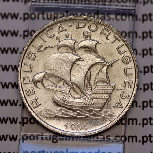 Silver coin 5 Escudos 1934 of Portugal, 5$00 Escudos 1934 silver of the Portuguese Republic, (UNC), World Coins Portugal KM 581