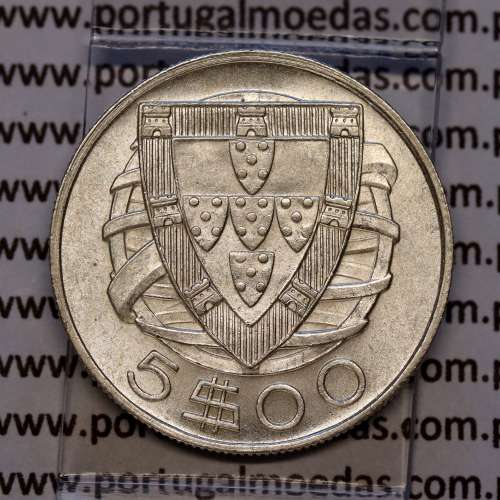 Portugal, silver coin of 5 Escudos 1934, 5$00 1934 silver coin of the Portuguese Republic, (UNC), World Coins Portugal KM 581