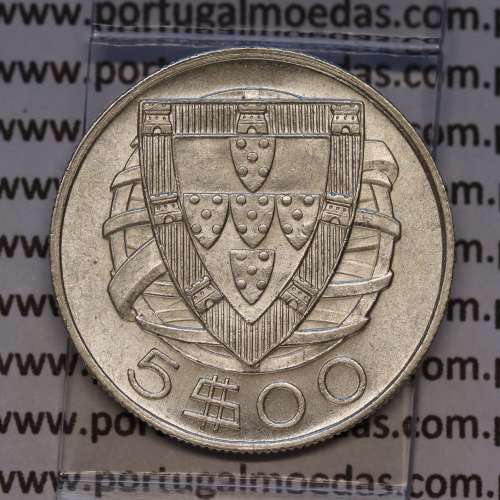 Portugal, silver coin of 5 Escudos 1934, 5$00 1934 silver coin of the Portuguese Republic, (UNC), World Coins Portugal KM 581