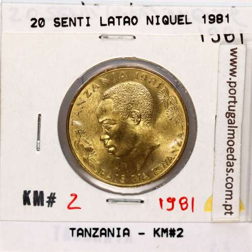 Tanzânia 20 senti 1981 Latão-Niquel, (Soberba), World Coins Tanzania KM 2