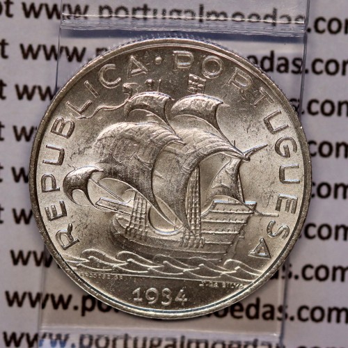 5$00 1934 prata,5 escudos 1934 prata da República Portuguesa, (Soberba), World Coins Portugal KM 581