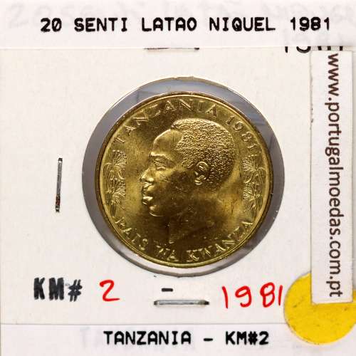 Tanzânia 20 senti 1981 Latão-Níquel, (Soberba), World Coins Tanzania KM 2