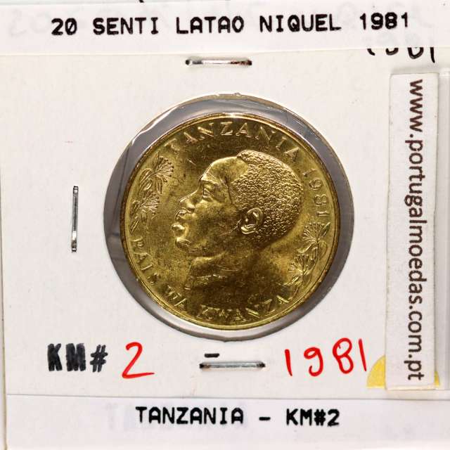 Tanzânia 20 senti 1981 Latão-Níquel, (Soberba), World Coins Tanzania KM 2