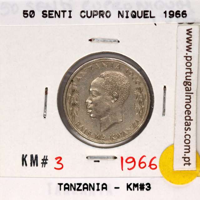 Tanzania 50 senti 1966 Copper-nickel, (XF), World Coins Tanzania KM 3