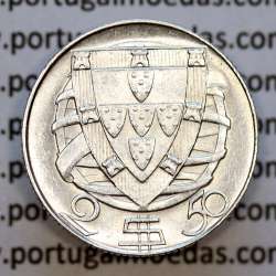 Silver coin of 2-1/2 Escudos 1933, 2$50 Escudos 1933 silver Portuguese Republic, (XF+), World Coins Portugal KM 580