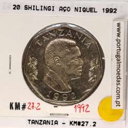 Tanzânia 20 shilingi 1992 Cupro-Níquel, (Bela), World Coins Tanzania KM 27.2