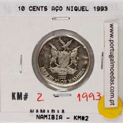Namíbia 10 cents 1993 Aço Níquel, (Bela), World Coins Namibia KM 2
