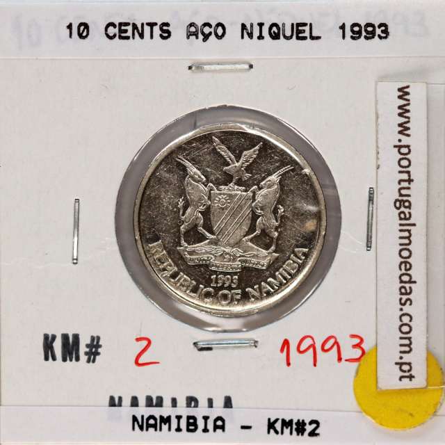 Namíbia 10 cents 1993 Aço Níquel, (Bela), World Coins Namibia KM 2