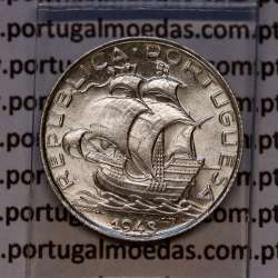 Silver coin of 2-1/2 Escudos 1943, 2$50 Escudos 1943 silver Portuguese Republic, (UNC), World Coins Portugal KM 580