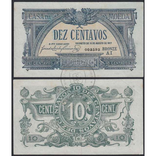 Cédula Oficial Casa da Moeda - 10 Centavos 1917 (Circulada)