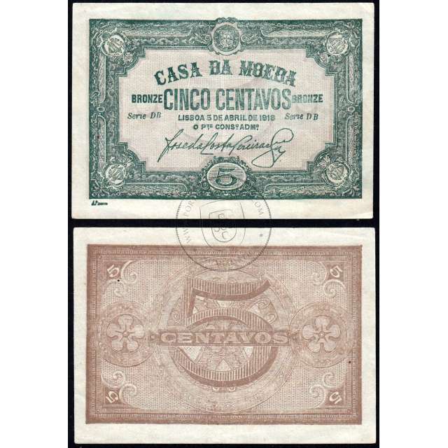 Cédula Oficial Casa da Moeda - 5 Centavos 1918 (Pouco Circulada)