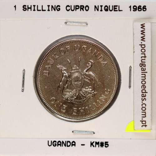 Uganda 1 Shilling 1966 Cuproníquel, (MBC), World Coins Uganda KM 5