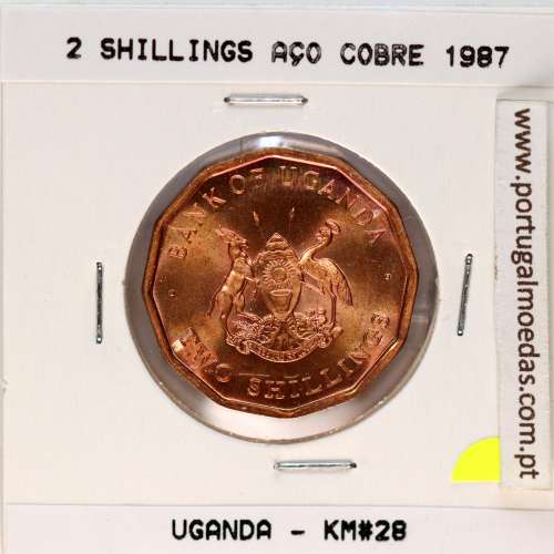 Uganda 2 Shillings 1987 Aço Cobre, (Soberba), World Coins Uganda KM 28