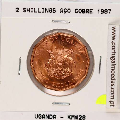 Uganda 2 Shillings 1987 Aço Cobre, (Soberba), World Coins Uganda KM 28
