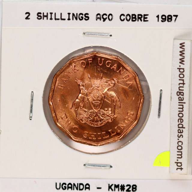Uganda 2 Shillings 1987 Copper plated steel, (UNC), World Coins Uganda KM 28