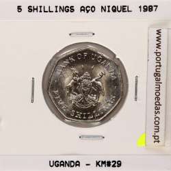 Uganda 5 Shillings 1987 Aço níquel, (Soberba), World Coins Uganda KM 29