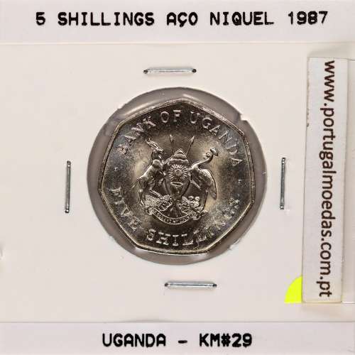 Uganda 5 Shillings 1987 Aço níquel, (Soberba), World Coins Uganda KM 29